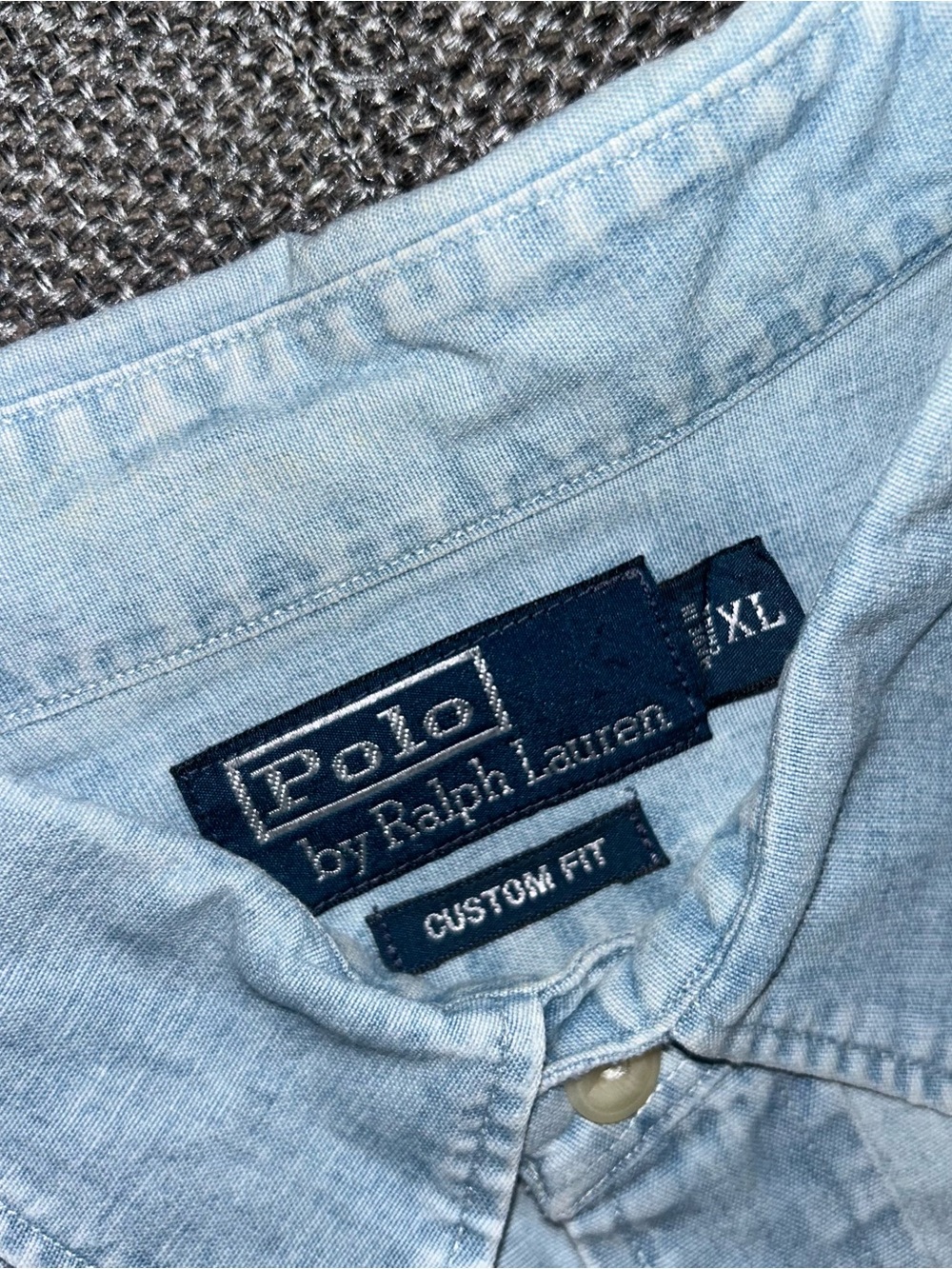 Rare 90s Polo by Ralph Lauren Pale Blue Denim Military Workshirt - Picture 3 of 6